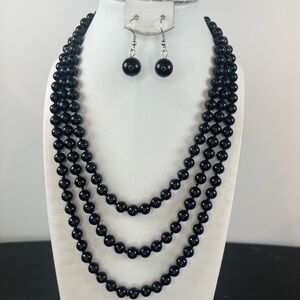 #24 FLASH SALE Elegant Black Beaded Necklace and Earring Set